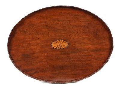 Lot 644 - A GEORGE III FIGURED MAHOGANY OVAL TRAY