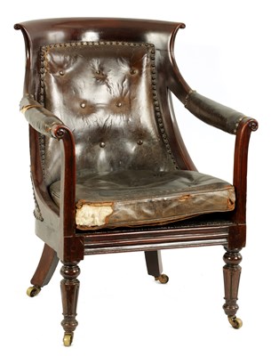 Lot 717 - A LATE REGENCY MAHOGANY OPEN ARM LIBRARY CHAIR