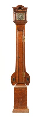 Lot 890 - A 19TH CENTURY GEORGIAN STYLE OAK WEIGHT DRIVEN MINIATURE LONGCASE CLOCK