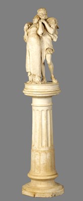 Lot 397 - AN IMPRESSIVE PLASTERWORK STATUE ON A CIRCULAR PLINTH BASE MODELLED BY G. B. AMENCOLA FROM THE PICTURE OF SIR FREDERIC LEIGHTON