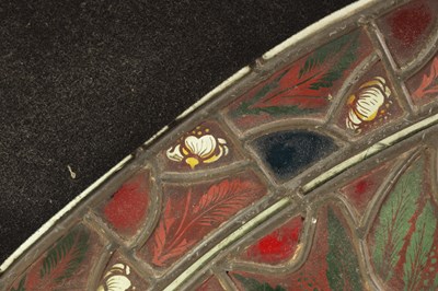 Lot 421 - WILLIAM SHAKESPEARE - AN 18TH CENTURY COLOURED SODA GLASS LEADED OVER-DOOR WINDOW