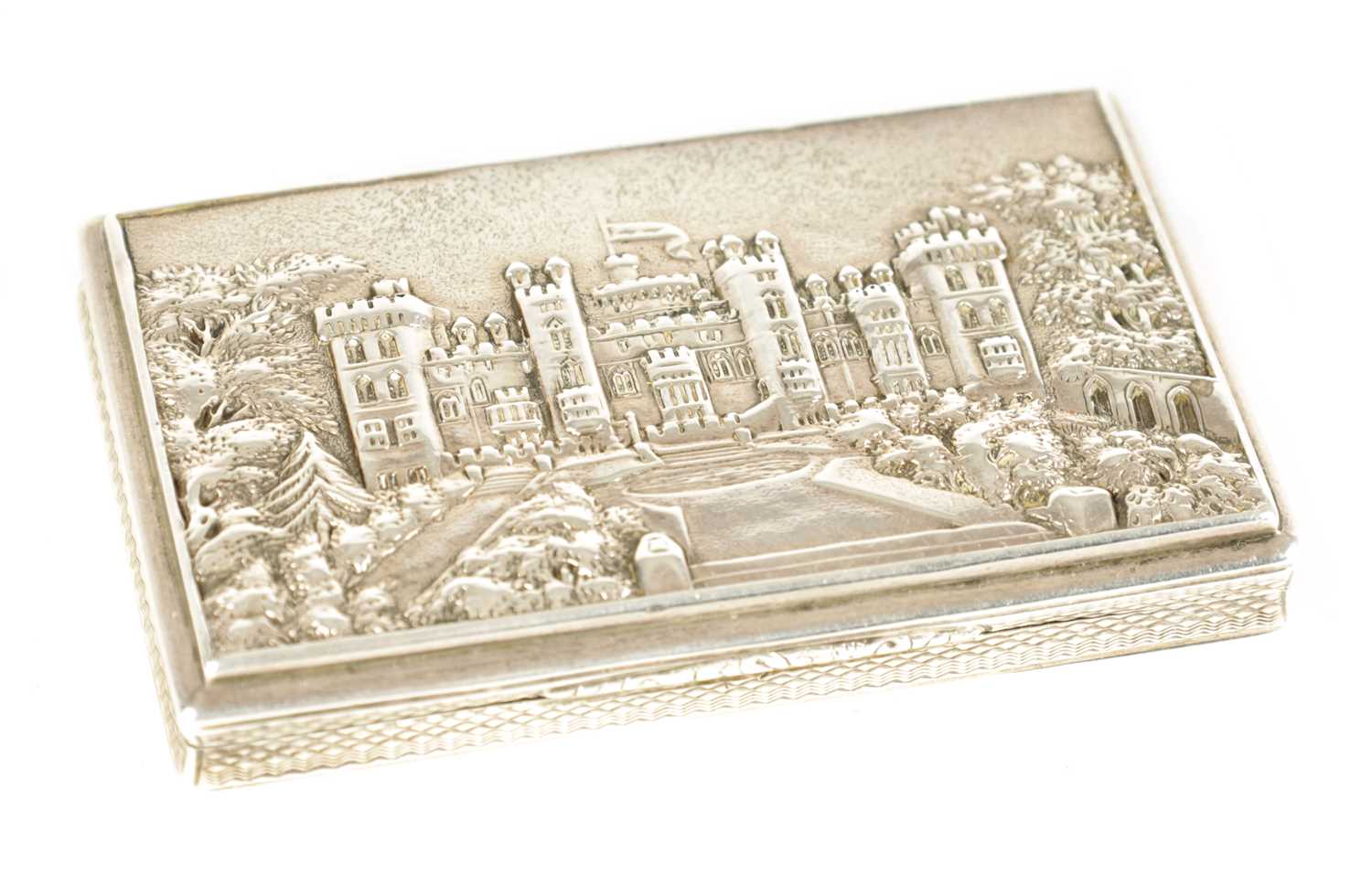 Lot 208 - A 19TH CENTURY SILVER NATHANIAL MILLS CASTLE TOP SNUFF BOX