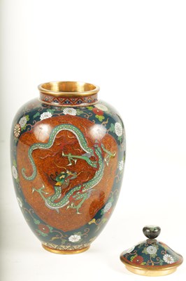 Lot 137 - A JAPANESE MEIJI PERIOD CLOISONNE ENAMEL VASE AND COVER