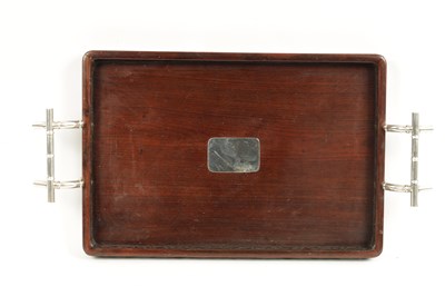 Lot 100 - A LATE 19TH CENTURY CHINESE HARDWOOD SILVER METAL MOUNTED TRAY