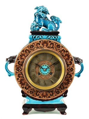 Lot 554 - A LATE 19TH CENTURY FRENCH CERAMIC MANTEL CLOCK OF CHINESE DESIGN