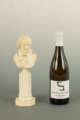 Lot 392 - A 19TH CENTURY CARVED IVORY BUST OF WILLIAM SHAKESPEARE