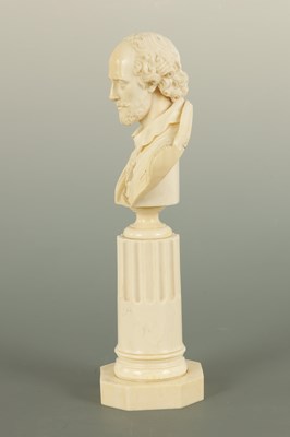 Lot 392 - A 19TH CENTURY CARVED IVORY BUST OF WILLIAM SHAKESPEARE