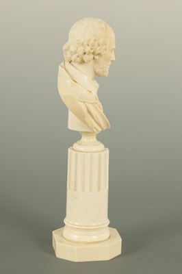 Lot 392 - A 19TH CENTURY CARVED IVORY BUST OF WILLIAM SHAKESPEARE