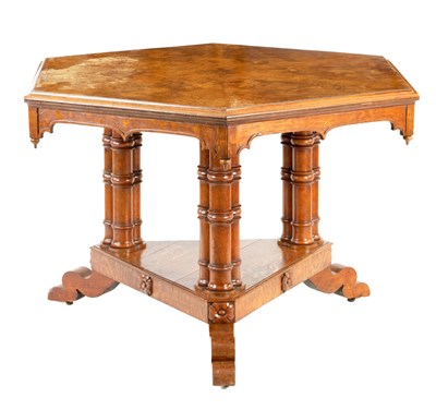 Lot 977 - A 19TH CENTURY OAK GOTHIC STYLE CENTRE TABLE IN THE MANNER OF PUGIN