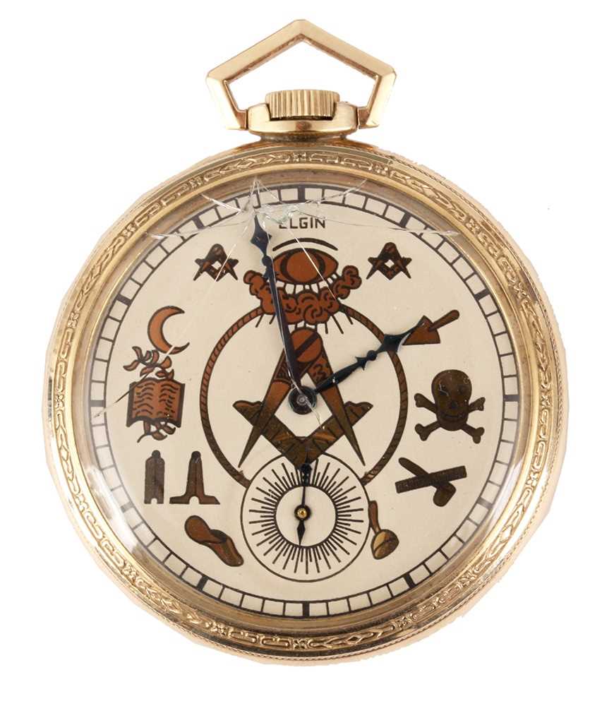 Lot 210 - A 10ct ROLLED GOLD MASONIC POCKET WATCH BY...