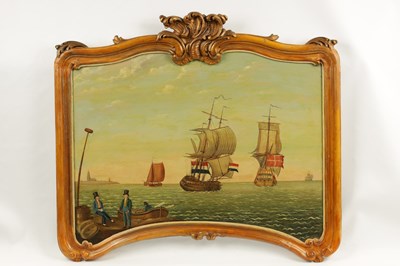 Lot 451 - A LARGE EARLY 19TH CENTURY NAIVE MARITIME OIL ON BOARD