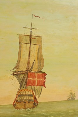 Lot 451 - A LARGE EARLY 19TH CENTURY NAIVE MARITIME OIL ON BOARD