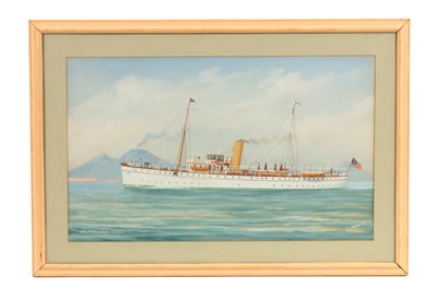 Lot 476 - LUCA PAPALUCA. AN EARLY 20TH CENTURY WATERCOLOUR OF AN AMERICAN STEAM YACHT