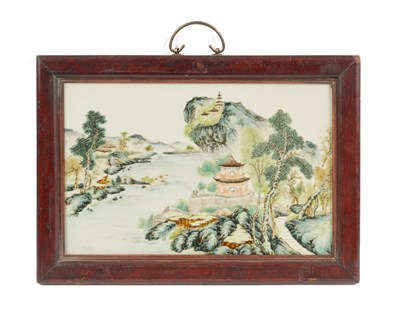 Lot 71 - A 19TH CENTURY CHINESE FAMILLE VERTE PORCELAIN WALL PLAQUE