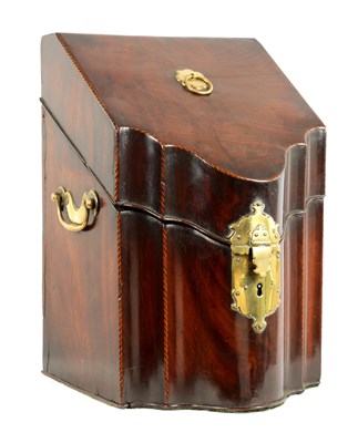 Lot 642 - A GEORGE III FIGURED MAHOGANY KNIFE BOX