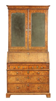 Lot 790 - A WILLIAM AND MARY THREE SECTIONAL BURR WALNUT BUREAU BOOKCASE