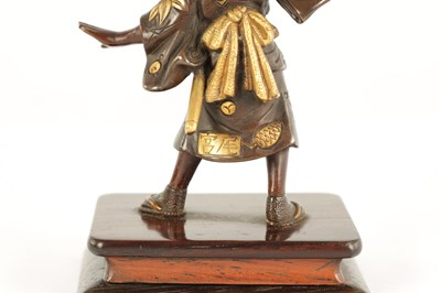 Lot 146 - A MINIATURE JAPANESE MEIJI PERIOD PATINATED BRONZE AND GILT SCULPTURE BY MIYAO