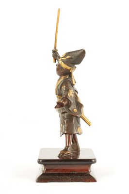 Lot 146 - A MINIATURE JAPANESE MEIJI PERIOD PATINATED BRONZE AND GILT SCULPTURE BY MIYAO