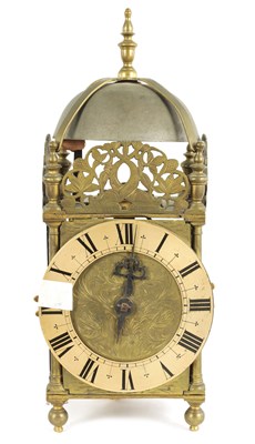 Lot 826 - JOHN ELLIS, SHERBORNE. A LATE 17TH CENTURY BRASS LANTERN CLOCK