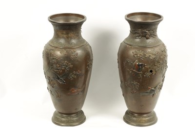 Lot 78 - A LARGE PAIR OF JAPANESE MEIJI PERIOD BRONZE AND MIXED METAL