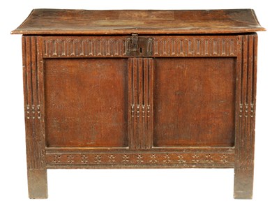 Lot 1014 - A 17TH CENTURY JOINED OAK COFFER OF SMALL SIZE