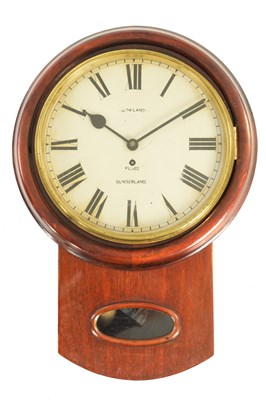 Lot 862 - GOWLAND, SUNDERLAND. A LATE 19TH CENTURY MAHOGANY CHAIN DRIVEN FUSEE DROP DIAL WALL CLOCK