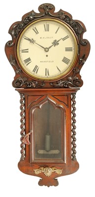 Lot 796 - W.H. JOLLY, MANSFIELD. A LATE 19TH CENTURY OAK CHAIN DRIVEN FUSEE WALL CLOCK