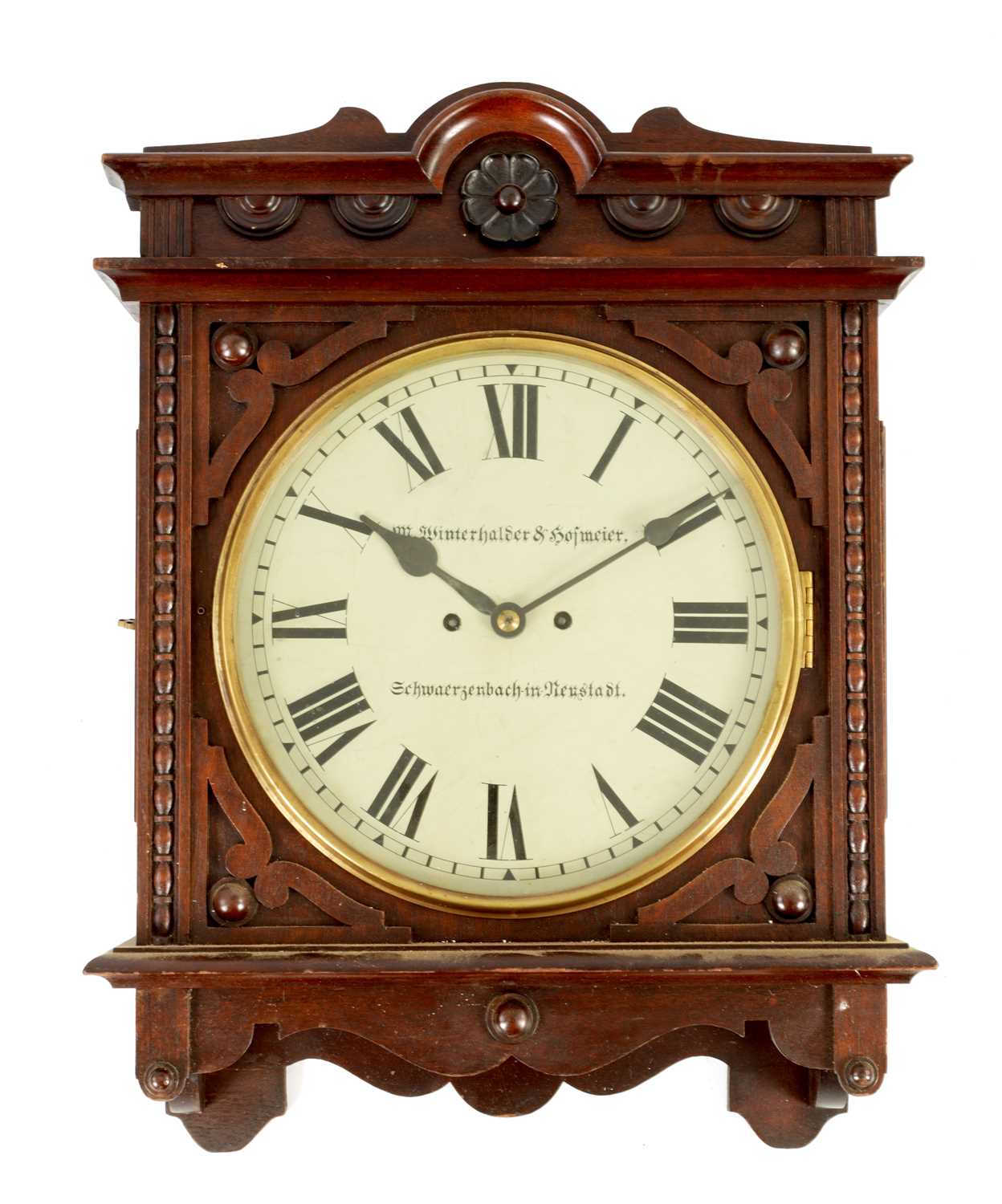 Lot 892 - WINTERHALDER AND HOFMEIER. A LATE 19TH CENTURY DOUBLE CHAIN DRIVEN FUSEE WALL CLOCK