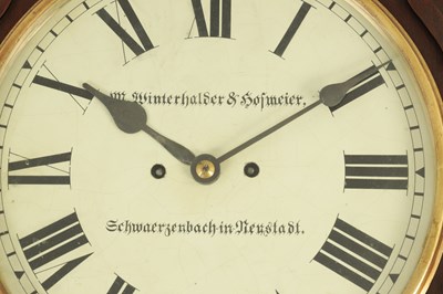 Lot 892 - WINTERHALDER AND HOFMEIER. A LATE 19TH CENTURY DOUBLE CHAIN DRIVEN FUSEE WALL CLOCK