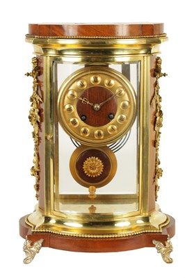 Lot 799 - A LATE 19TH CENTURY FRENCH BRASS AND MAHOGANY SPRING DRIVEN MANTEL CLOCK