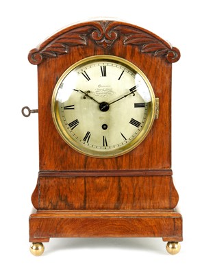 Lot 911 - CAMERER, 2 BROAD STREET, BLOOMSBURY. A SMALL WILLIAM IV ROSEWOOD VENEERED MANTEL CLOCK