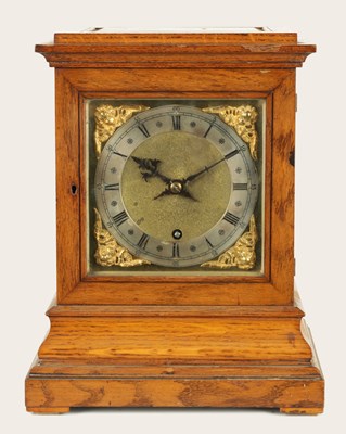 Lot 913 - AN OAK FOUR-GLASS CASED SPRING DRIVEN BRACKET CLOCK