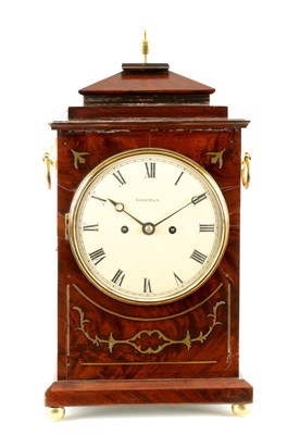 Lot 848 - GOODMAN. A REGENCY BRASS INLAID MAHOGANY CHAIN DRIVEN FUSEE BRACKET CLOCK