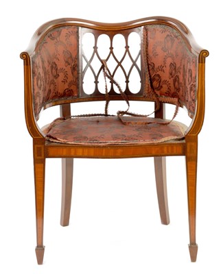 Lot 1020 - AN EDWARDIAN MAHOGANY INLAID ARMCHAIR