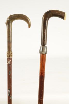 Lot 483 - TWO EARLY 20TH CENTURY HORN HANDLED SWORD STICKS