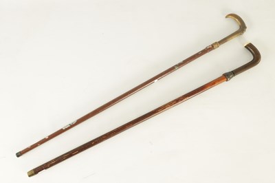 Lot 483 - TWO EARLY 20TH CENTURY HORN HANDLED SWORD STICKS