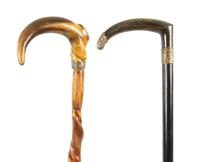 Lot 495 - TWO LATE 19TH CENTURY HORN HANDLED WALKING STICKS