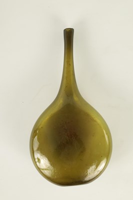 Lot 35 - AN UNUSUAL 18TH CENTURY GREEN GLASS DECANTER