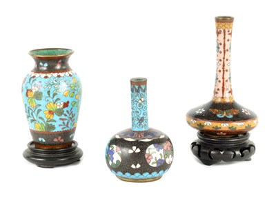 Lot 269 - THREE MINIATURE JAPANESE MEIJI PERIOD CLOISONNÉ VASES