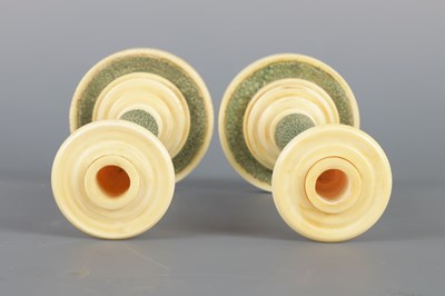 Lot 105 - A PAIR OF EARLY 20TH CENTURY IVORY AND SHAGREEN CANDLESTICKS