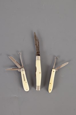 Lot 152 - THREE 19TH CENTURY IVORY HANDLED MINIATURE POCKET KNIVES