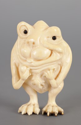 Lot 45 - A LATE 19TH CENTURY CARVED IVORY SCULPTURE OF A GROTESQUE GARGOYLE