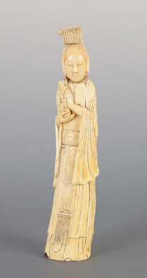 Lot 94 - A 19TH CENTURY JAPANESE CARVED IVORY TUSK OF A GEISHA
