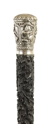 Lot 218 - A LATE 19TH CENTURY ANGLO INDIAN SILVER MOUNTED WALKING STICK
