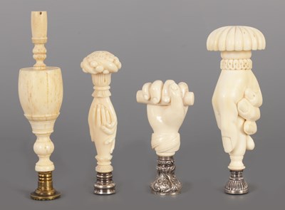 Lot 223 - A GOOD COLLECTION OF FOUR CARVED IVORY SEALS