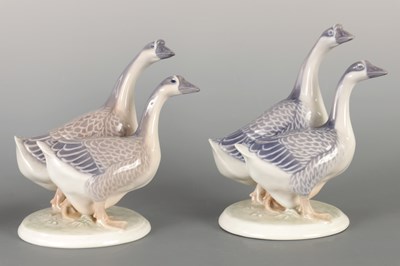 Lot 295 - A LARGE PAIR OF ROYAL COPENHAGEN FIGURINES OF GEESE