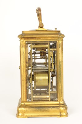 Lot 694 - A 19TH CENTURY FRENCH GILT BRASS GORGE CASE REPEATING CARRIAGE CLOCK WITH ALARM