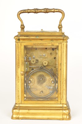 Lot 694 - A 19TH CENTURY FRENCH GILT BRASS GORGE CASE REPEATING CARRIAGE CLOCK WITH ALARM