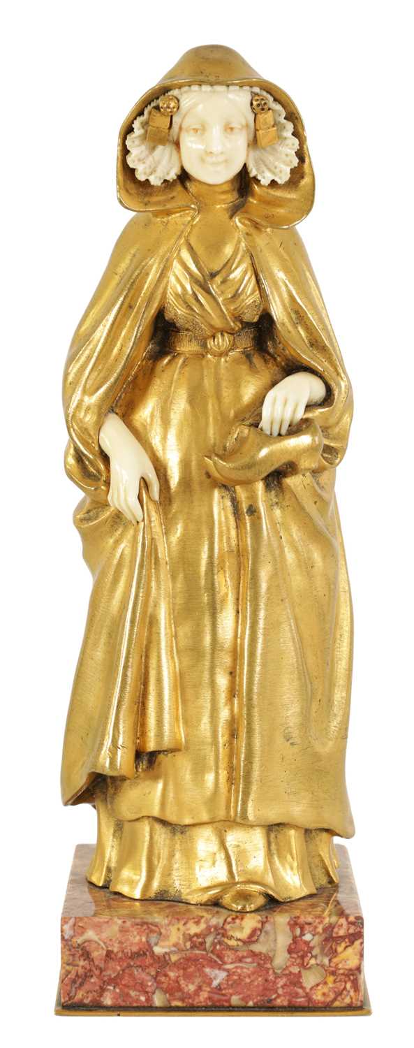 Lot 551 - E BERNOUD AN ART NOUVEAU FRENCH GILT BRONZE AND IVORY FIGURAL BRONZE