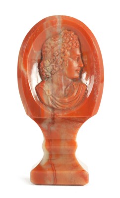 Lot 95 - A 19TH CENTURY FRENCH AGATE SEAL WITH  FINELY CARVED CLASSICAL BUST PORTRAIT